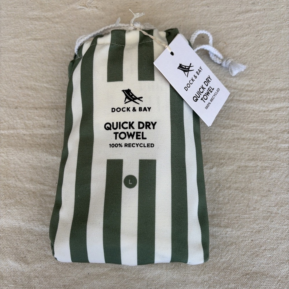 Dock & Bay Quick Dry Towel Beach 100% Recycled Sz Large 65" X 35" Green